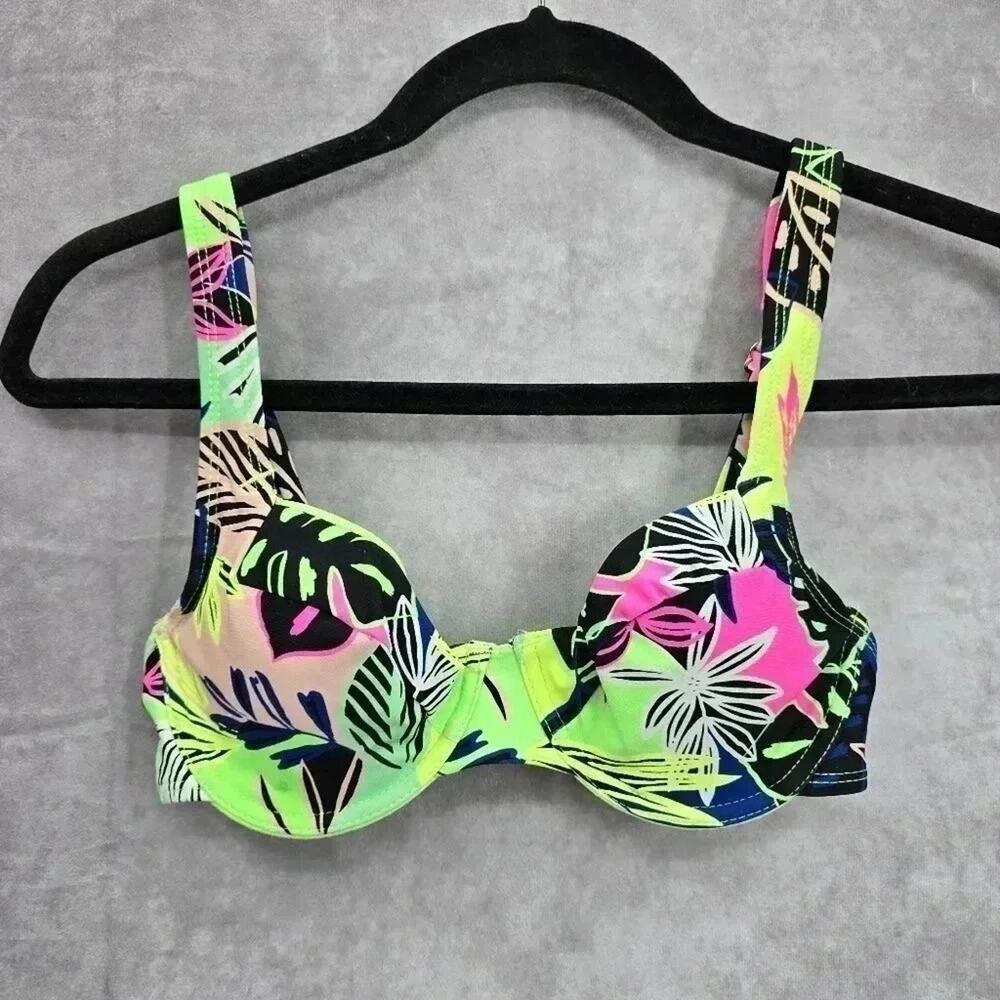 No Boundaries Green Floral Tropical Bikini Top Swimwear Padded Swimsuit Small - Picture 3 of 8